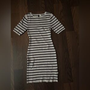 H&M Blue and White Bodycon Midi Dress